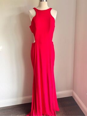 Angela & Alison 71006 Vibrant Red High Neck Halter Side Cutout Gown, Sz 14 NWT